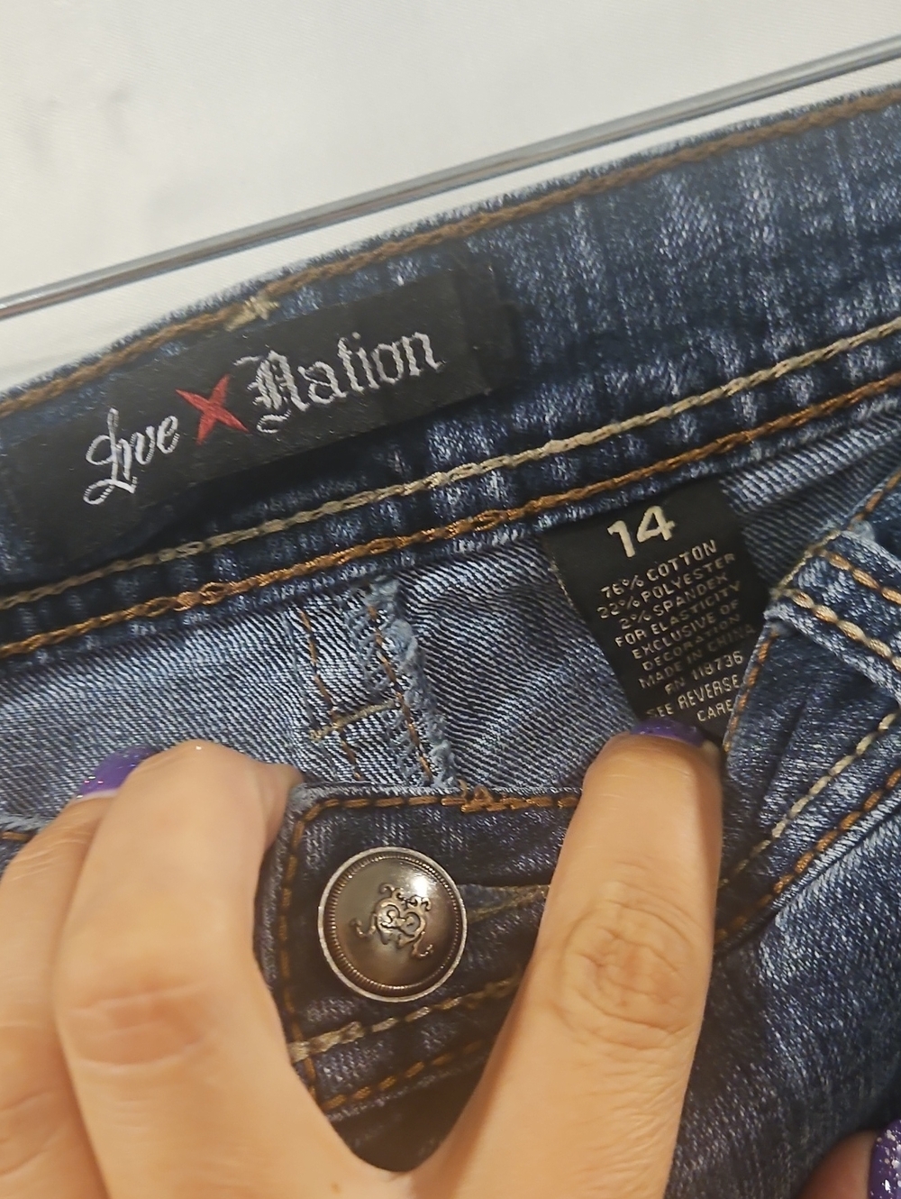 Live Nation Dark Blue Boot Cut Jeans with Contrast Stitching